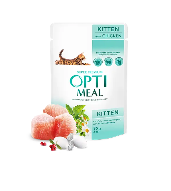 Hrana umeda pentru pisici junior, Super Premium OPTIMEAL WET FOOD OPTIMEAL, pui, 85g