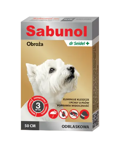 Zgarda antiparazitara pentru caini, SABUNOL DOG GPI REFLECTIVE, gri cu efect reflectorizant, 10-25 kg, 50 cm