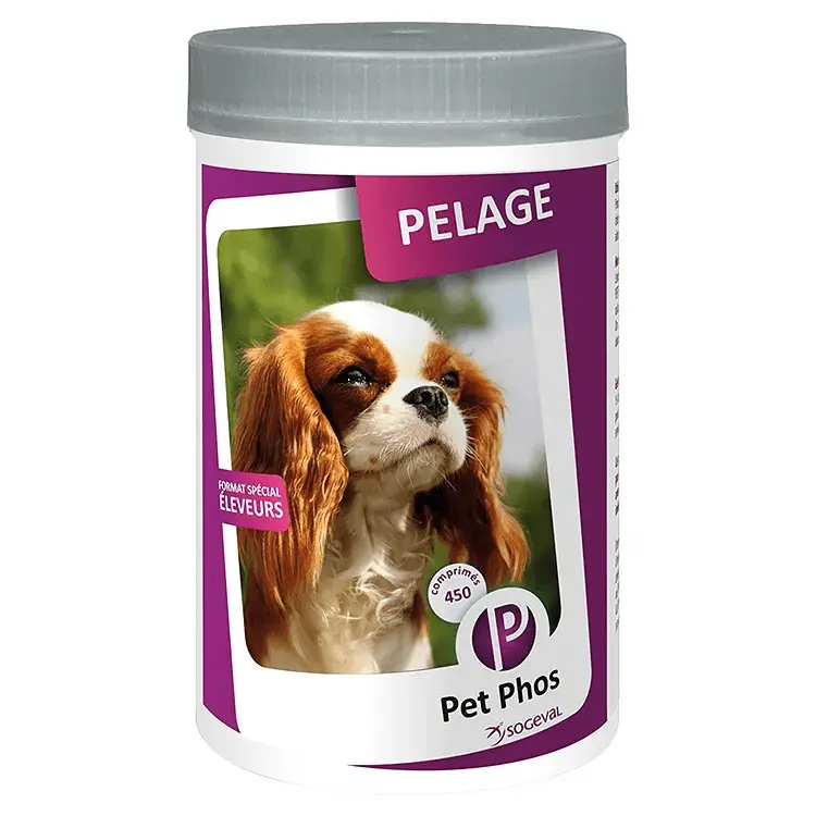 Supliment vitamino-mineral pentru caini, protectia pielii ai calitatea blanii, PET PHOS CANINE PELAGE, CEVA, 450 tablete