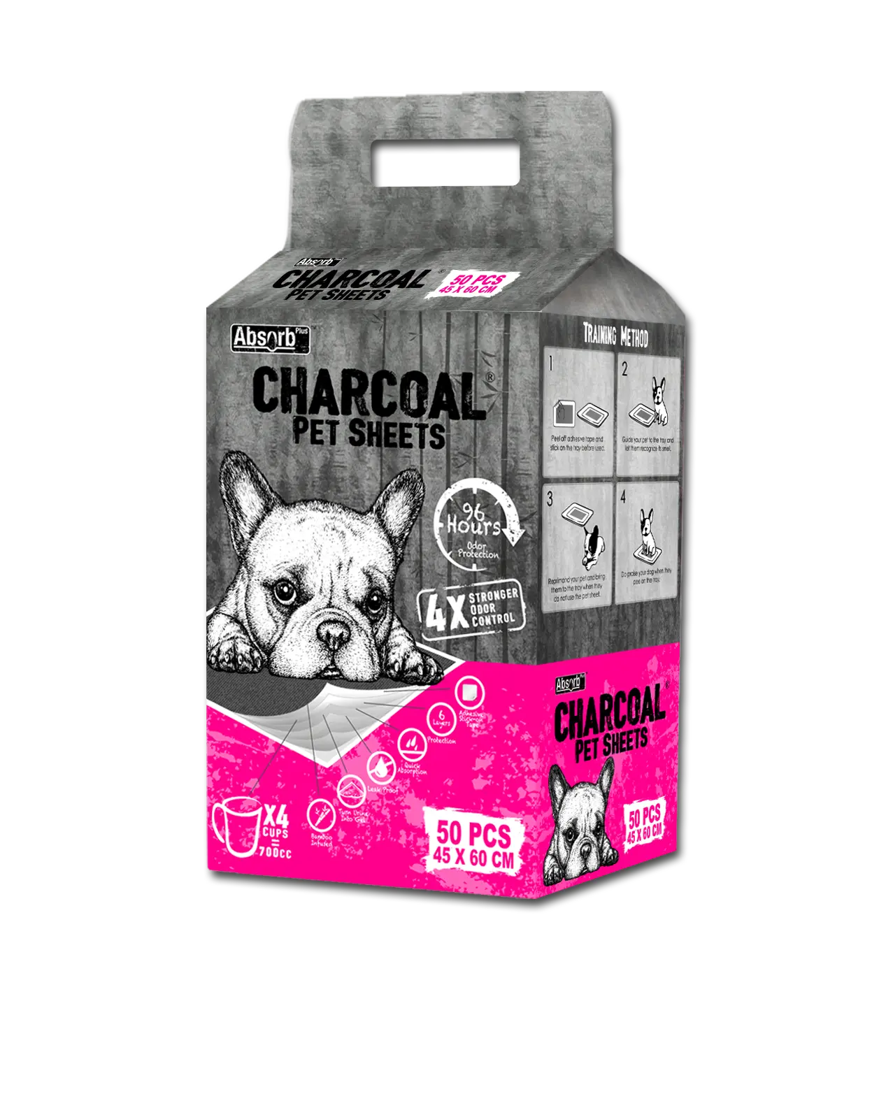 Covorase Absorbante ABSORB PLUS CHARCOAL Medium 60x45cm, 96h, Pachet 50 Buc