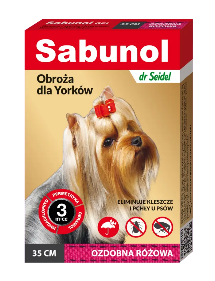 Zgarda antiparazitara caini, SABUNOL DOG GPI, 2-10 kg, roz, 35 cm