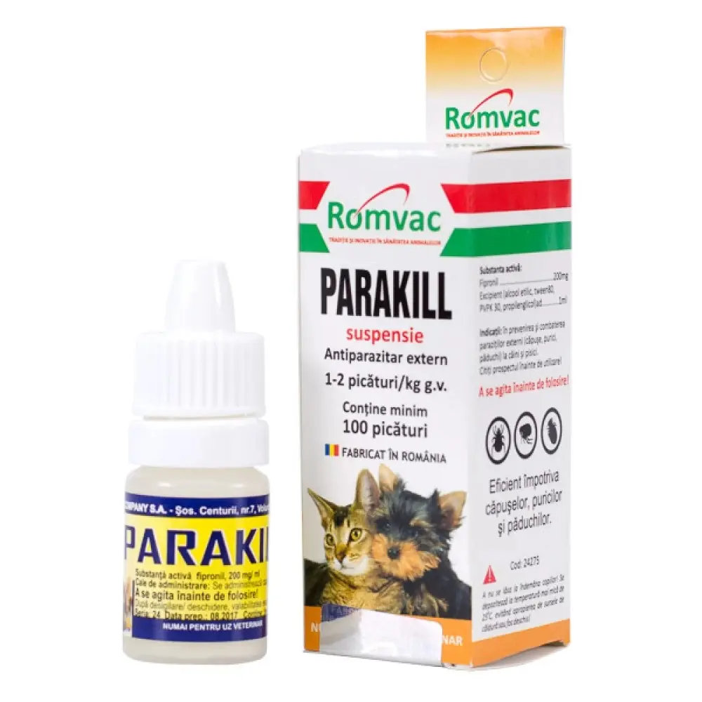 Parakill 10 ml, 200 picaturi, antiparazitare externa pentru caini si pisici