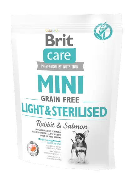 Brit Care Mini Grain Free Light & Sterilised, iepure si somon, 400 g