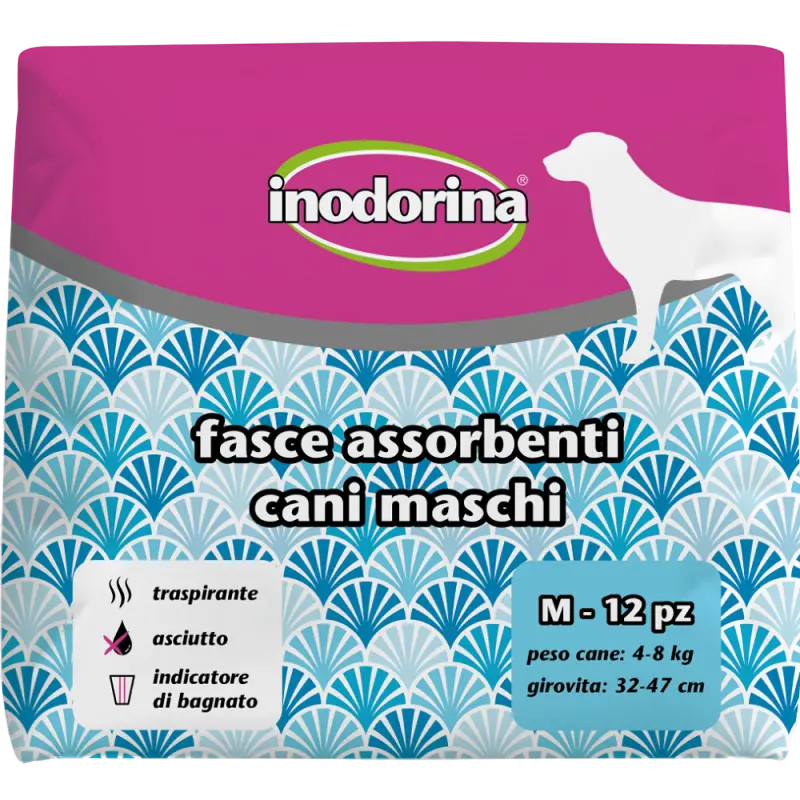 Scutece pentru caini masculi Inodorina M, greutate caine 4–8 kg, 12 bucati