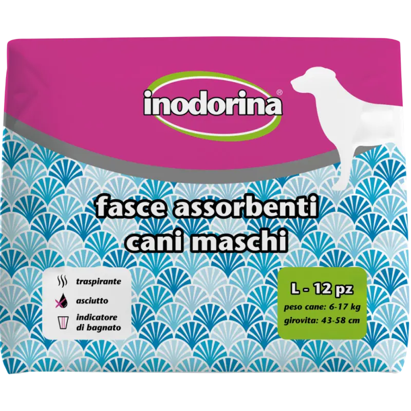 Scutece pentru caini masculi Inodorina L, greutate caine 6–17 kg, 12 bucati