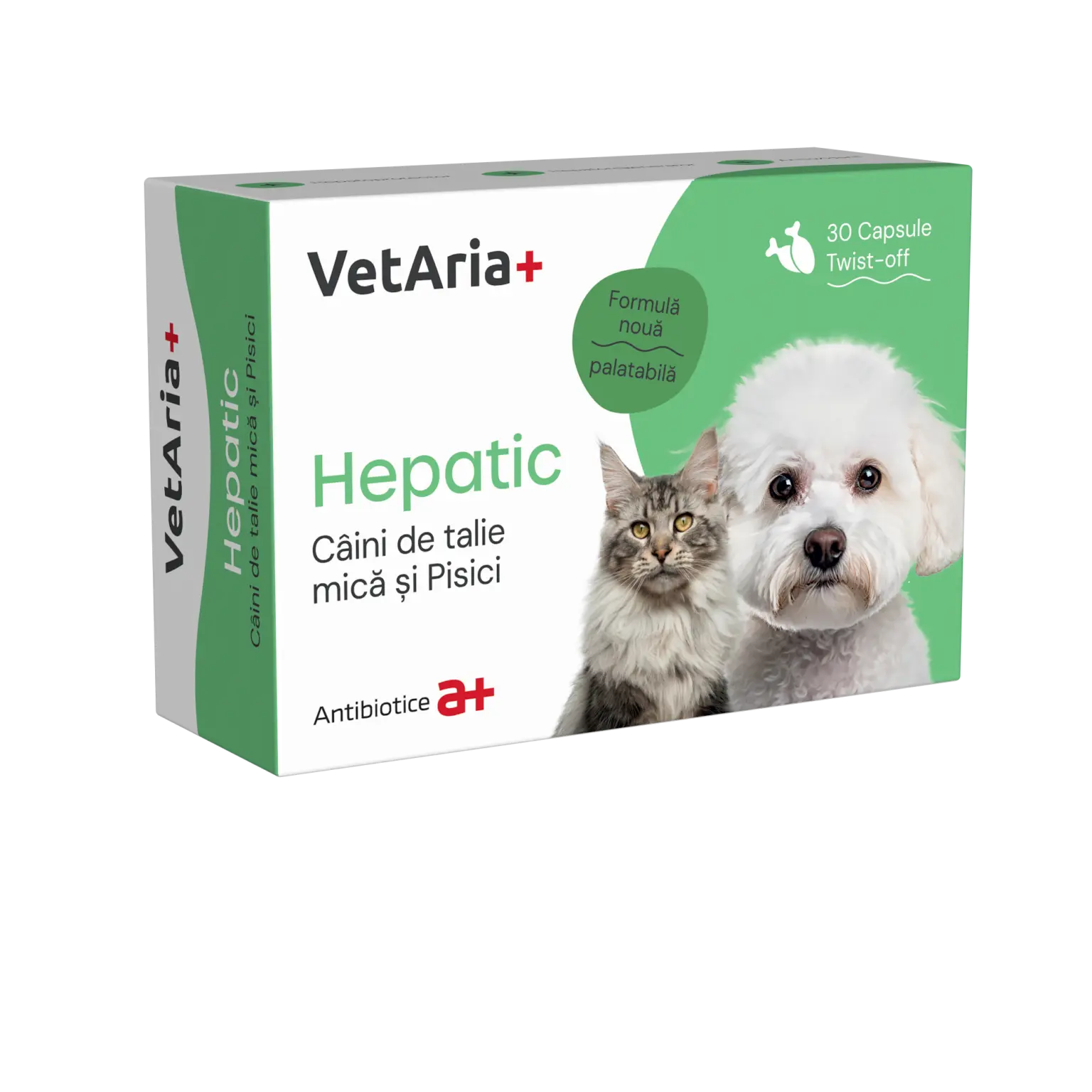 Supliment hepatic pentru caini de talie mica si pisici VetAria+, 30 capsule, twist-off