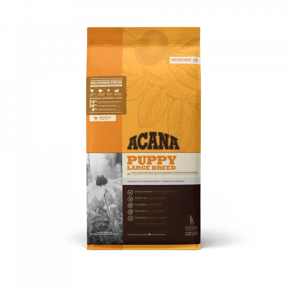 Acana Heritage Junior Talie Mare hrana pentru caini 17 kg: 70% carne, fara cereale