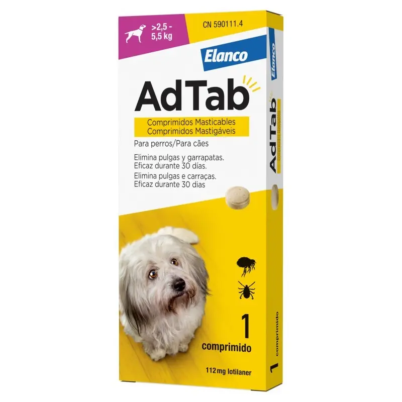 Antiparazitar extern pentru caini AdTab (2.5-5.5 kg), 1 comprimat masticabil