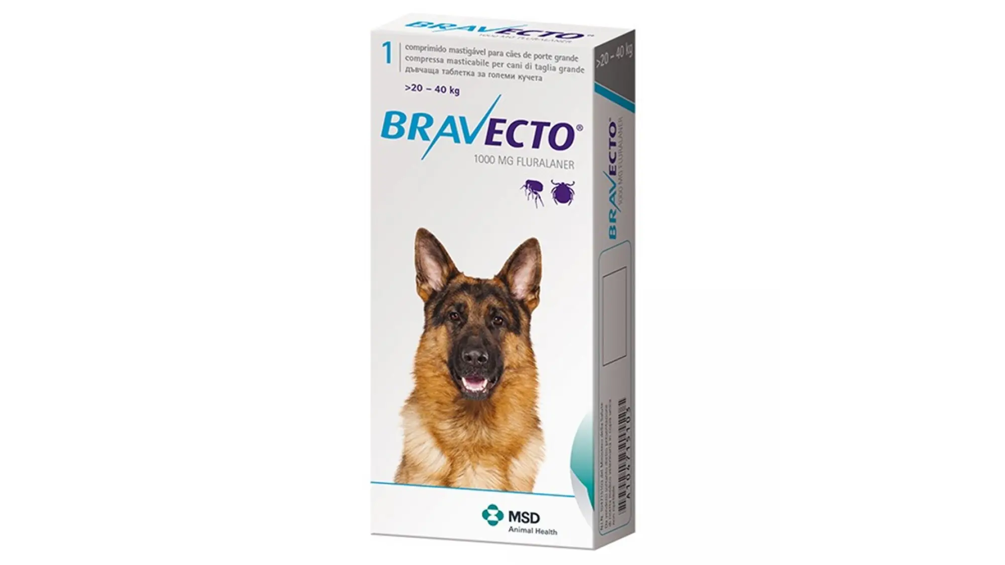 Antiparazitar extern pentru caini intre 20-40 kg Bravecto, 1 tableta (1000 mg)