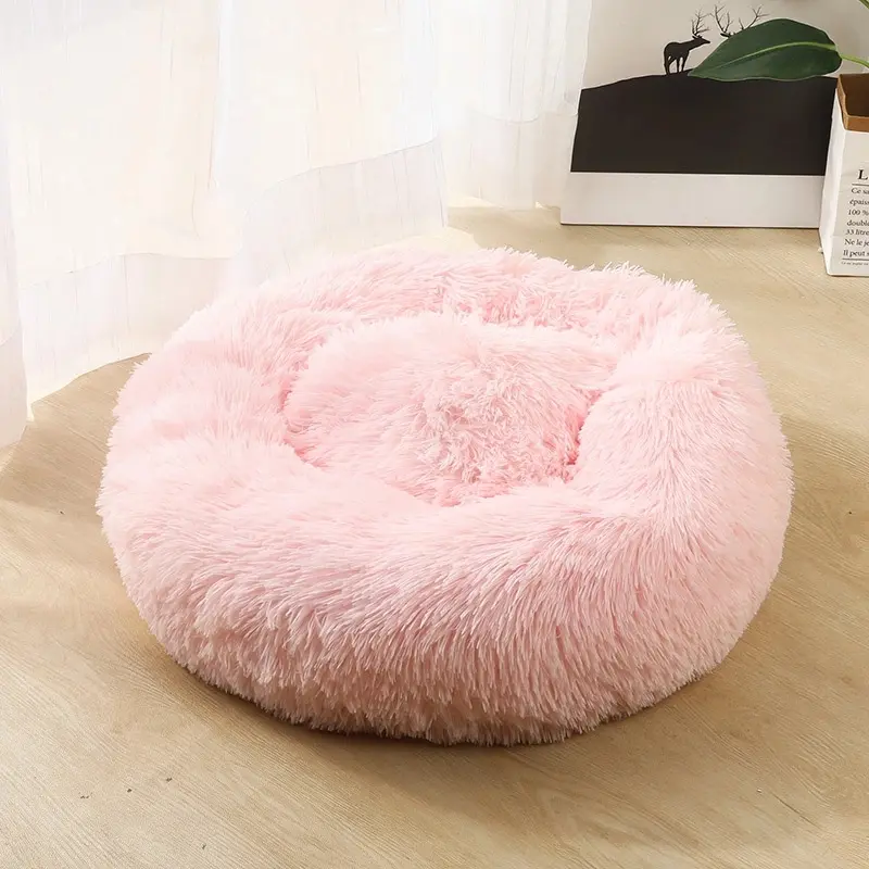 Culcus Patut Rotund, Pufos, Pentru Caini si Pisici, 50 Cm, Roz