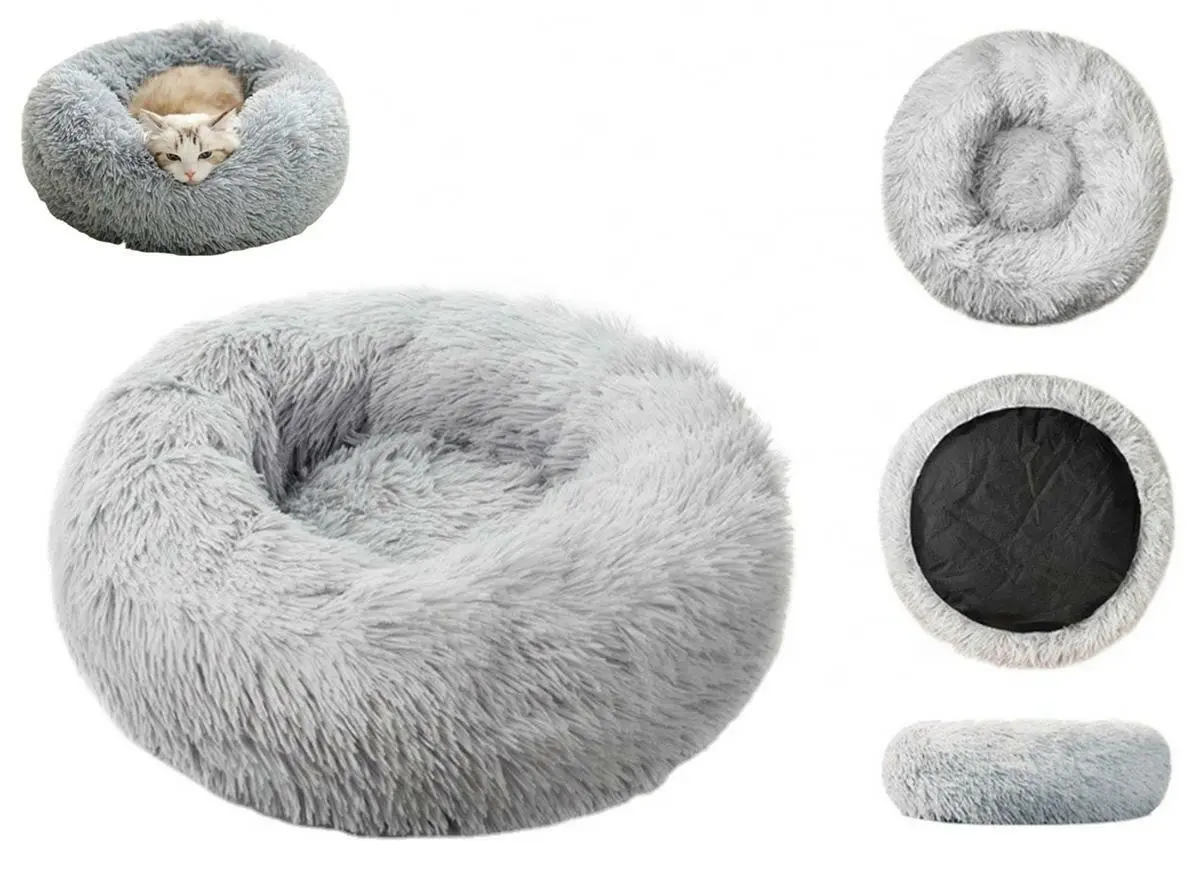 Culcus Patut Rotund, Pufos, Pentru Caini si Pisici, 50 Cm, Gri