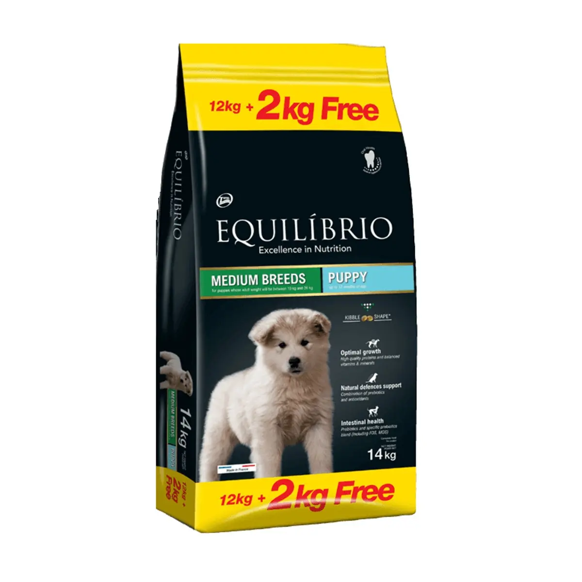 Equilibrio Puppy, hrana uscata pentru caini juniori de talie medie, 12 kg plus 2 kg gratis