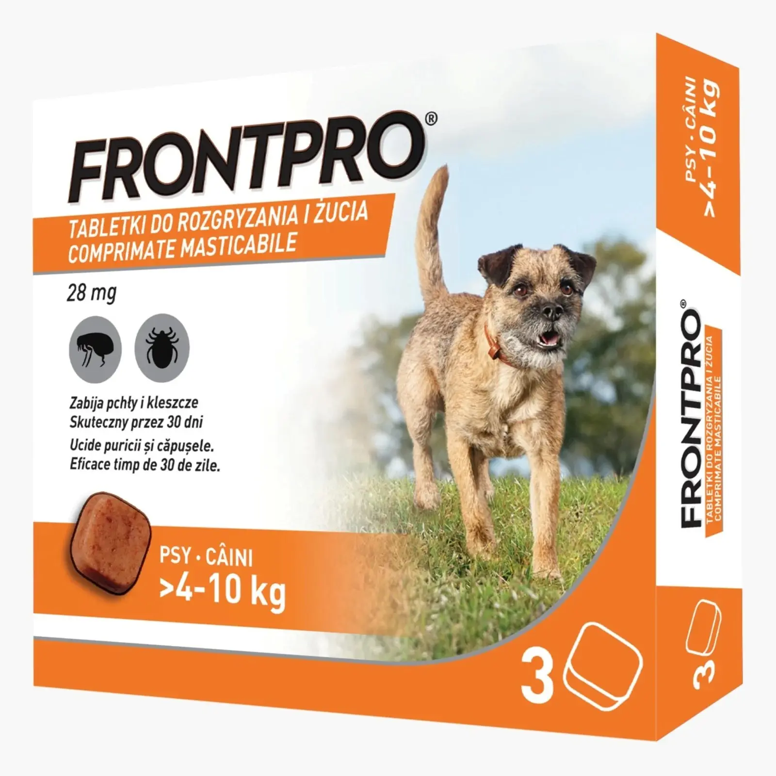 Antiparazitar caini impotriva puricilor si a capuselor, sub forma de comprimat, FrontPro M 28 mg, pentru caini intre 4-10 kg, 1 tableta