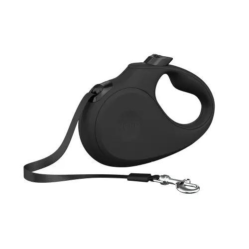 Lesa retractabila pentru caini, neagra, lungime 5 m, pentru caini cu greutate de pana la 15 kg, cu maner ergonomic ajustabil
