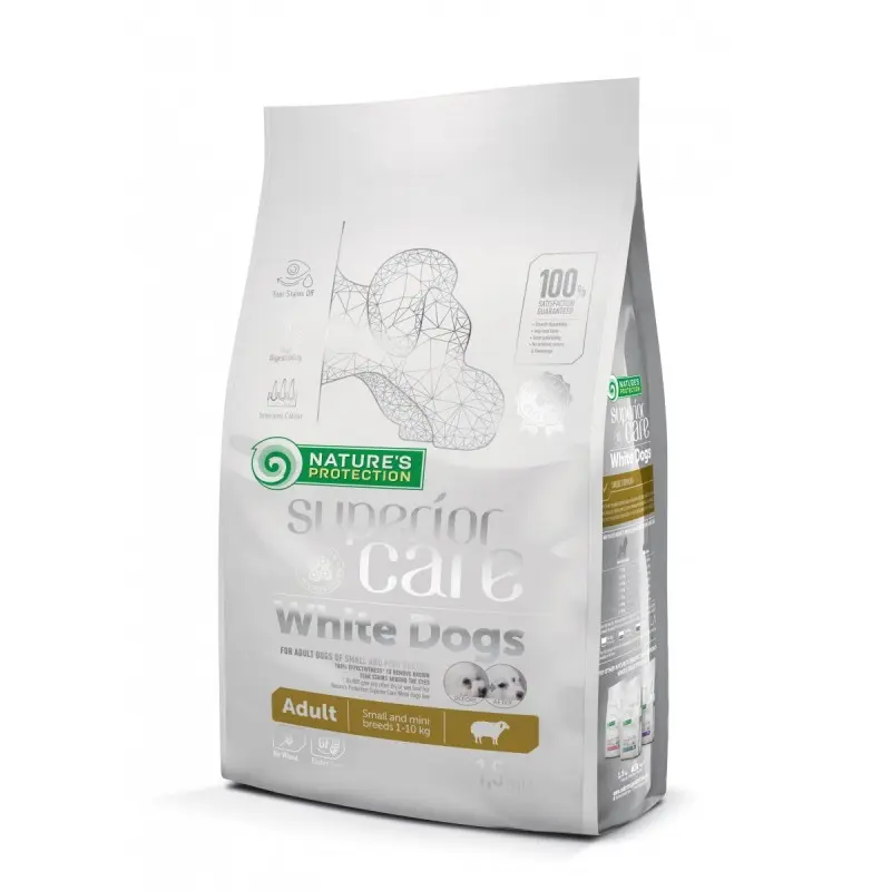 Nature's Protection Superior Care White Dogs, miel, hrana uscata pentru caini adulti de talie mica cu blana alba, 1.5 kg