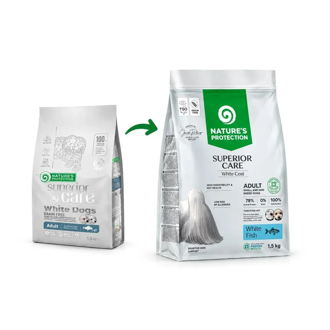Nature's Protection Superior Care White Dogs, adult, cu peste alb, 3 kg (2 x 1.5 kg)
