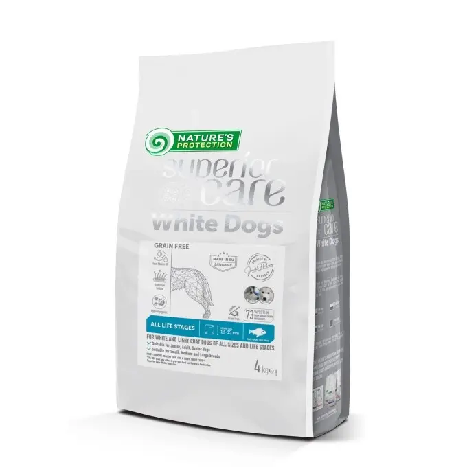 Nature's Protection Superior Care White Dogs, junior si adult, peste alb, 10 kg