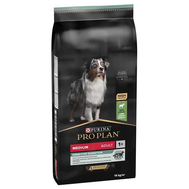 Purina Pro Plan Medium Adult Sensitive Digestion, miel, hrana uscata pentru caini adulti de rasa medie, 14 kg
