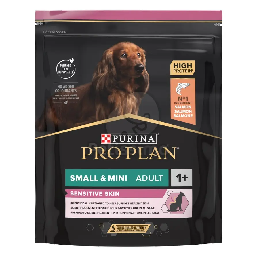 Purina Pro Plan Small & Mini Adult Sensitive Skin, somon, hrana uscata pentru caini adulti de talie mica cu piele sensibila, 3 kg