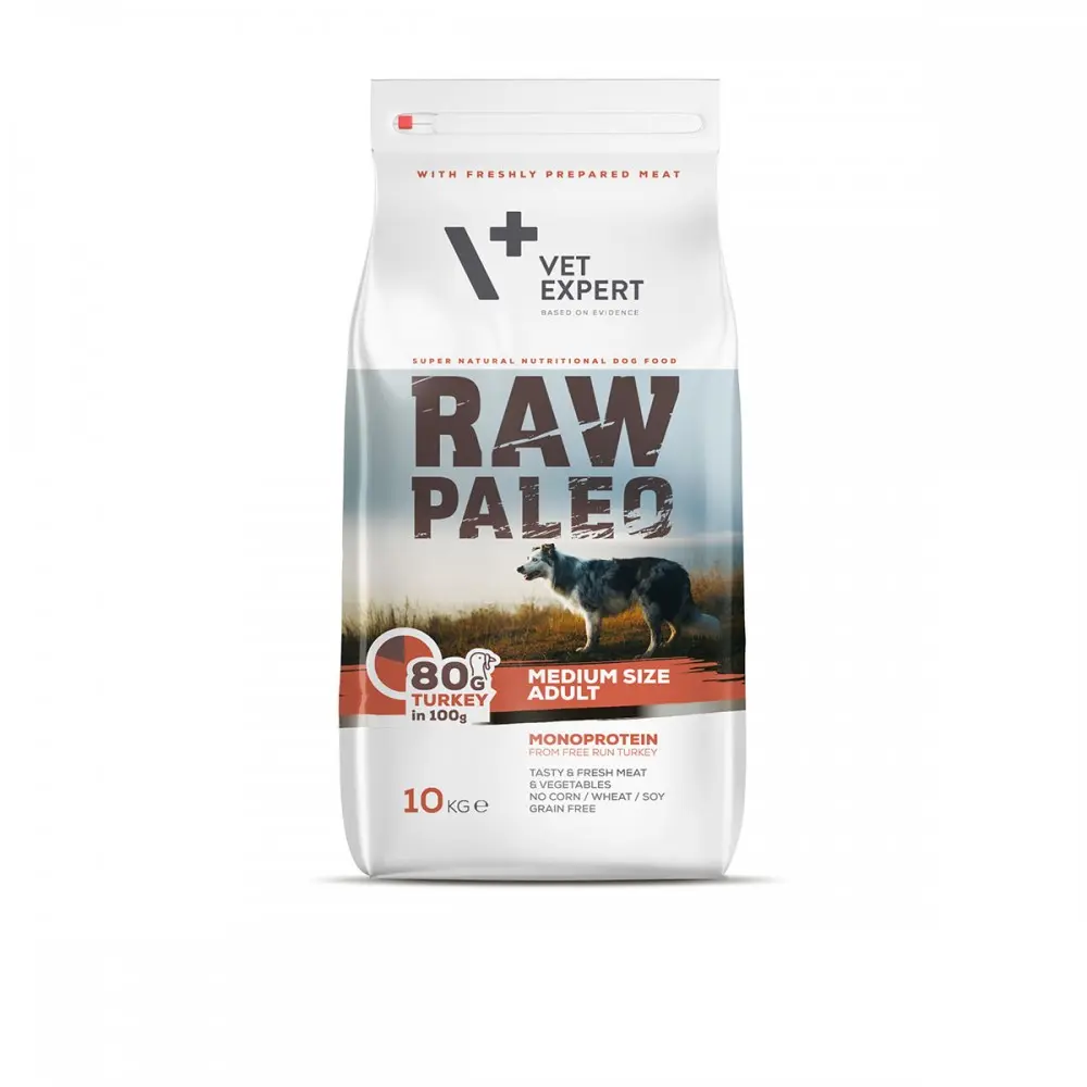 Hrana uscata caini adulti talie medie Raw Paleo Medium Size Adult, curcan, 10 kg