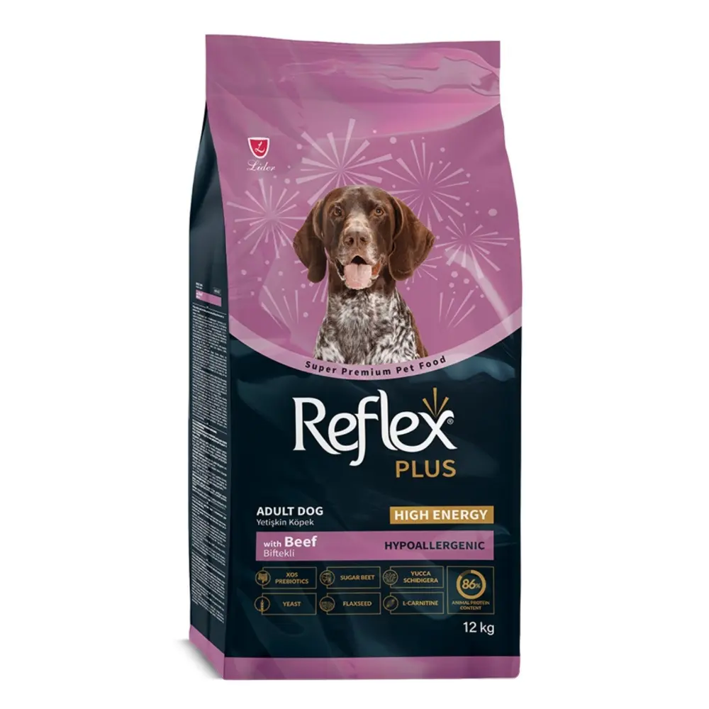 Reflex Plus, hrana uscata superpremium, hipoalergenica, pentru caini adulti, cu vita, 12 kg