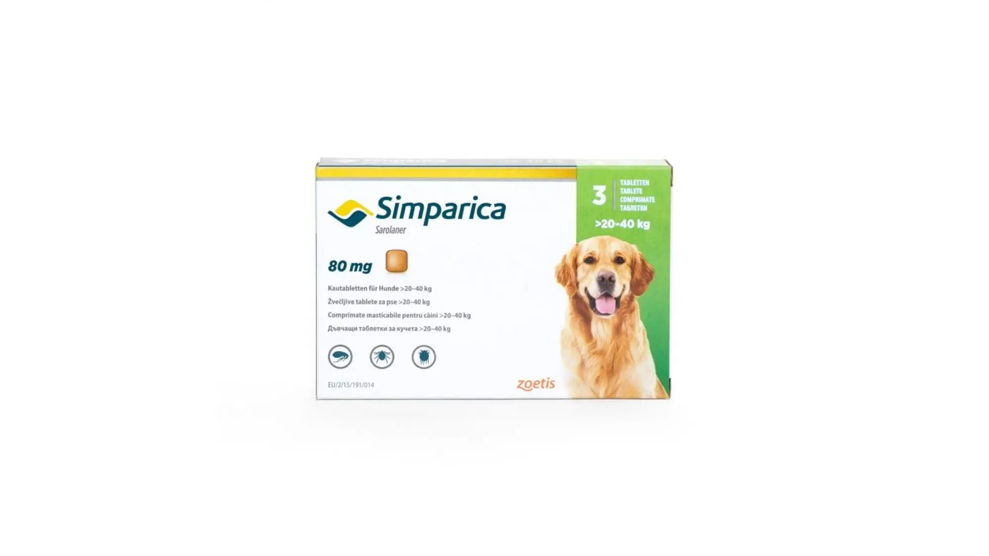 Antiparazitar extern pentru caini intre 20-40 kg Simparica, 1 tableta (80 mg)