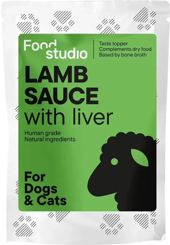 Food Studio, Sos pentru caini si pisici, din oase de miel irlandez , cu ficat de miel si dovleac, 1 X 100 ml