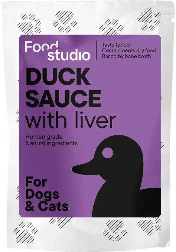 Food Studio, Sos pentru caini si pisici, din oase de rata crescute in aer liber , cu ficat de pastrav si morcovi, 1 X 100 ml