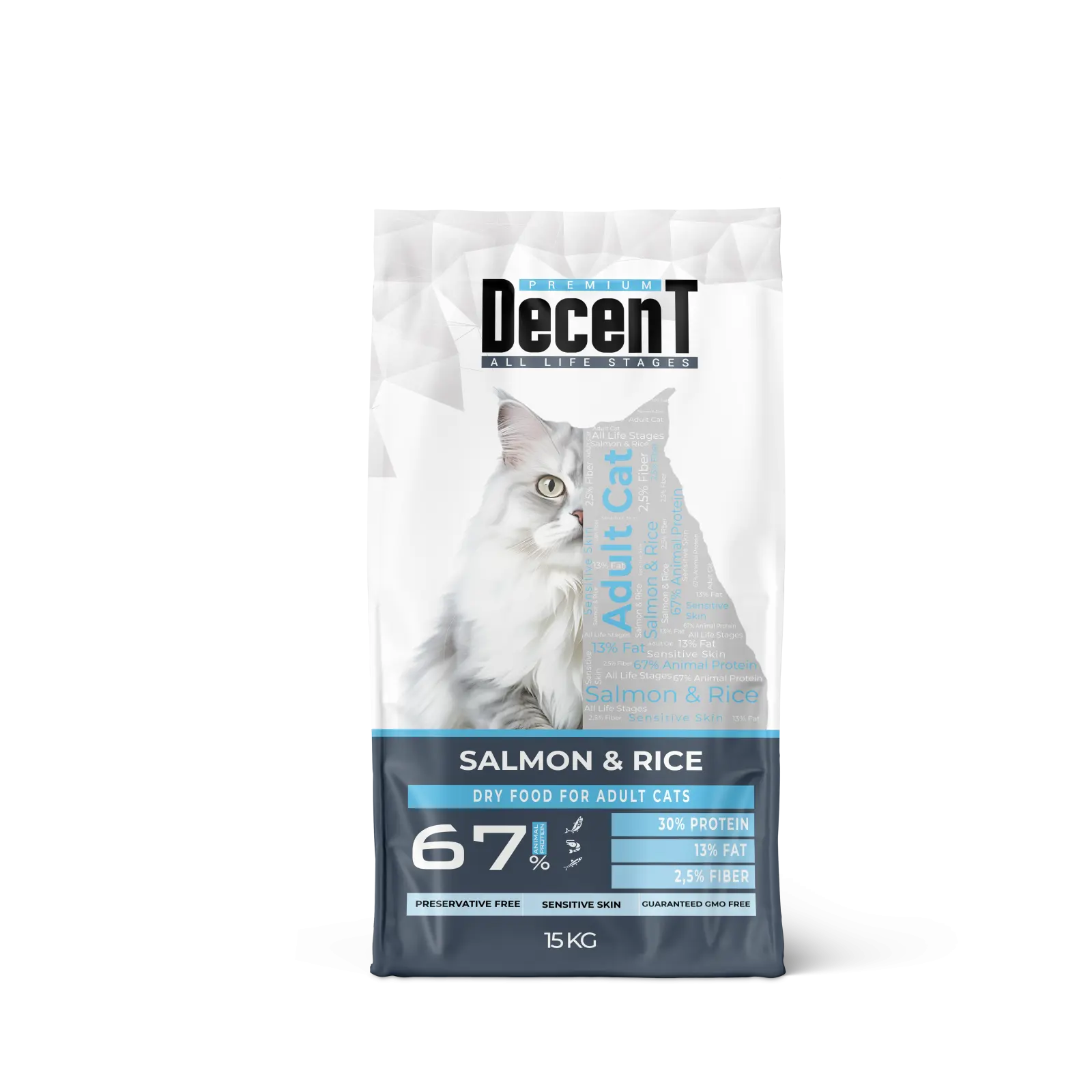 Hrana uscata pentru pisici adulte, Decent Sensitive Skin, cu somon si orez, 15 kg