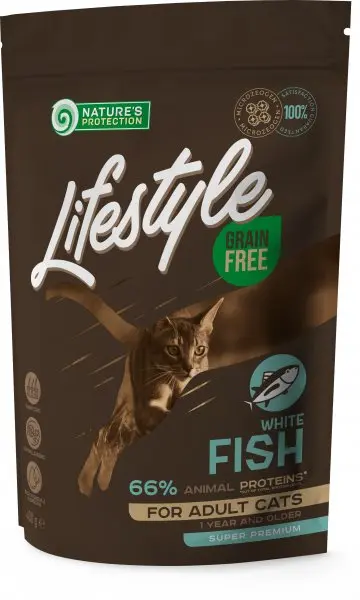 Nature's Protection Lifestyle Grain Free Adult Cat, peste alb, hrana uscata pentru pisici adulte, 7 kg