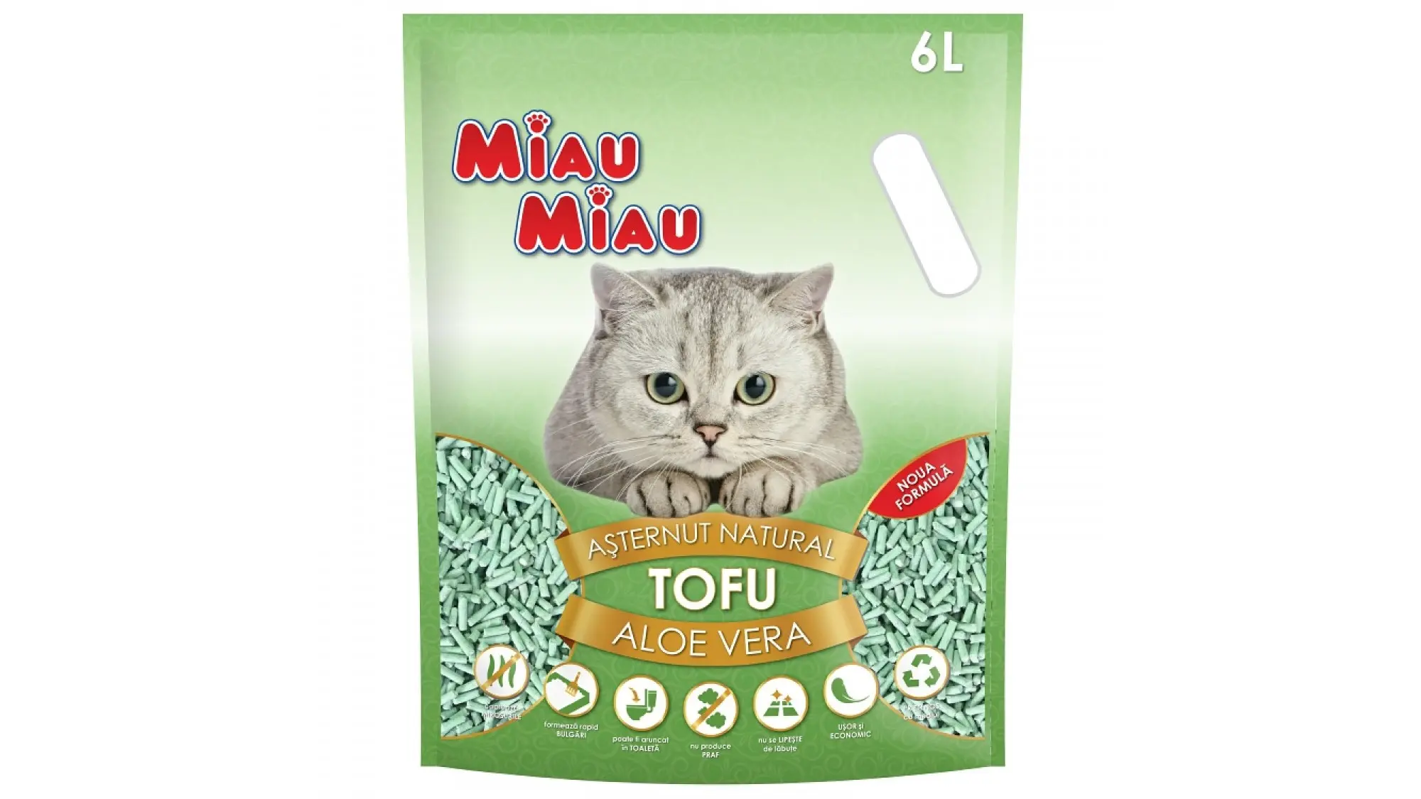 Asternut Natural Din Tofu Pentru Pisici Miau Miau cu Aloe Vera 6 L
