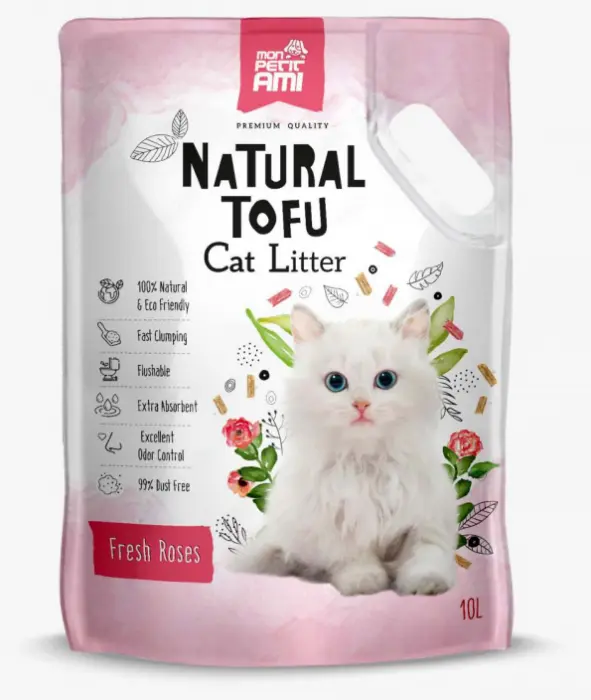 Asternut Natural Din Tofu Pentru Pisici Mon Petit Ami cu trandafiri, 10 L