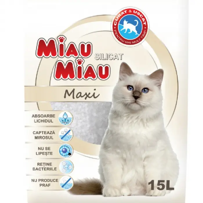 Nisip Silicat Pentru Pisici Miau Miau Maxi, 15 L