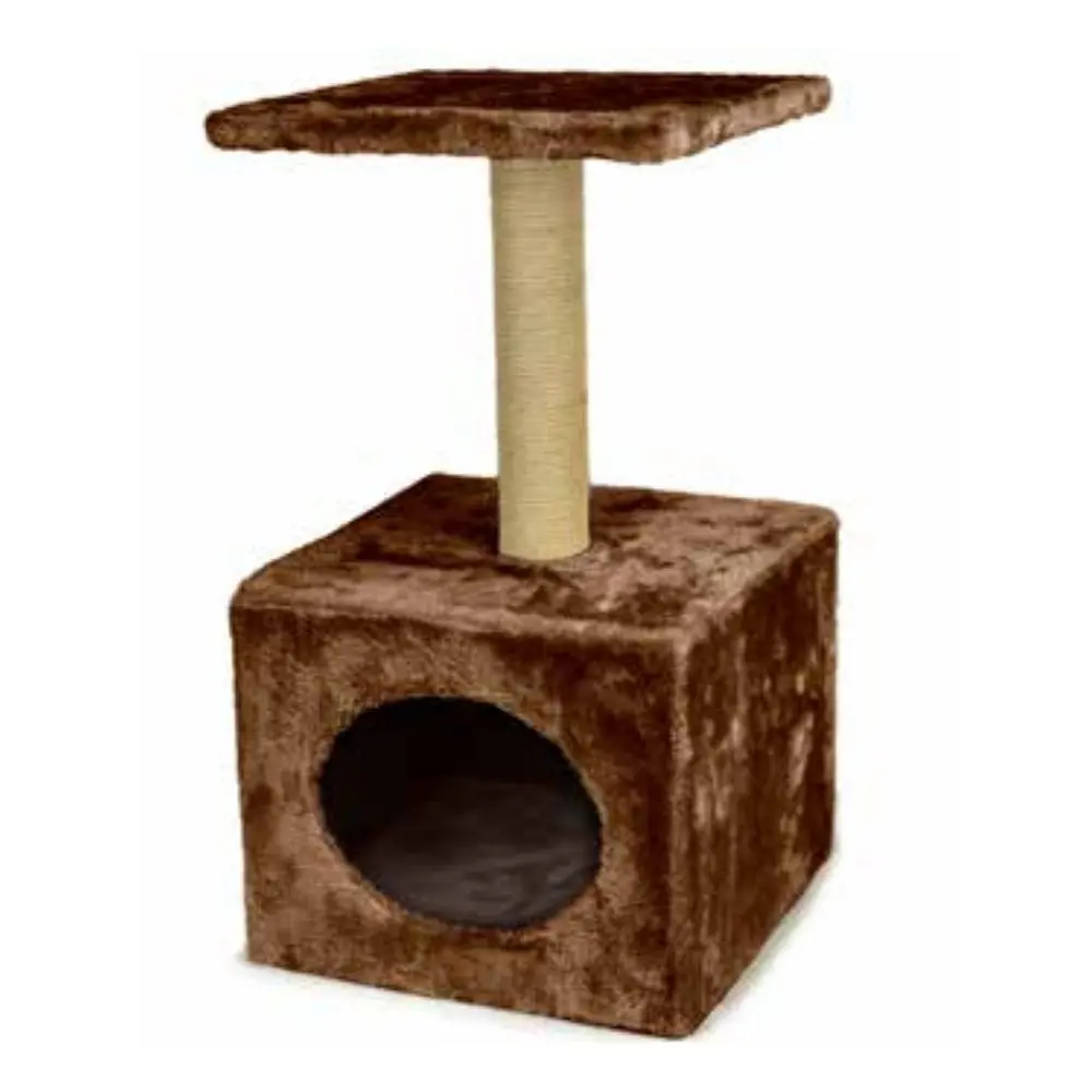 Ansamblu De Joaca Pentru Pisici Casuta cu Stalp Bej & Maro 30x30x55 cm