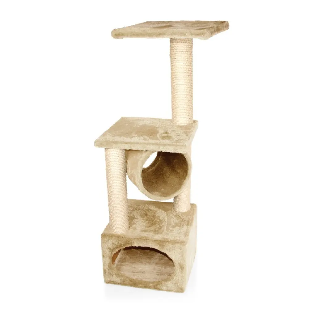 Ansamblu De Joaca Pentru Pisici Casuta cu Stalp Bej 35x35x109 cm
