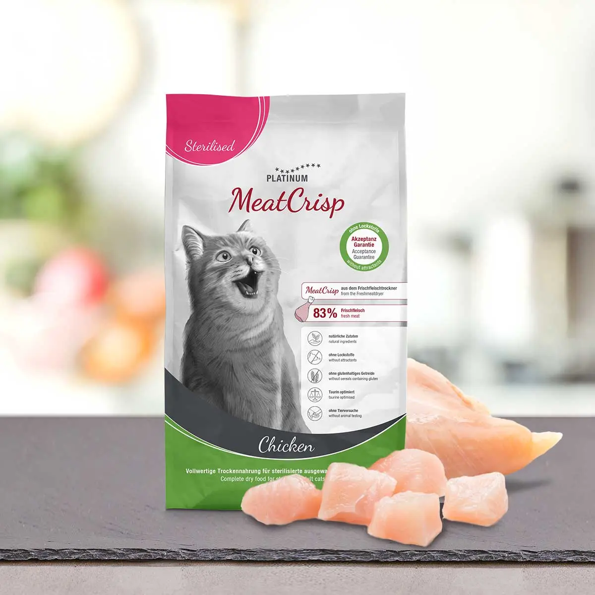 Platinum MeatCrisp, Hrana uscata pentru pisici sterilizate, cu pui, 3 kg