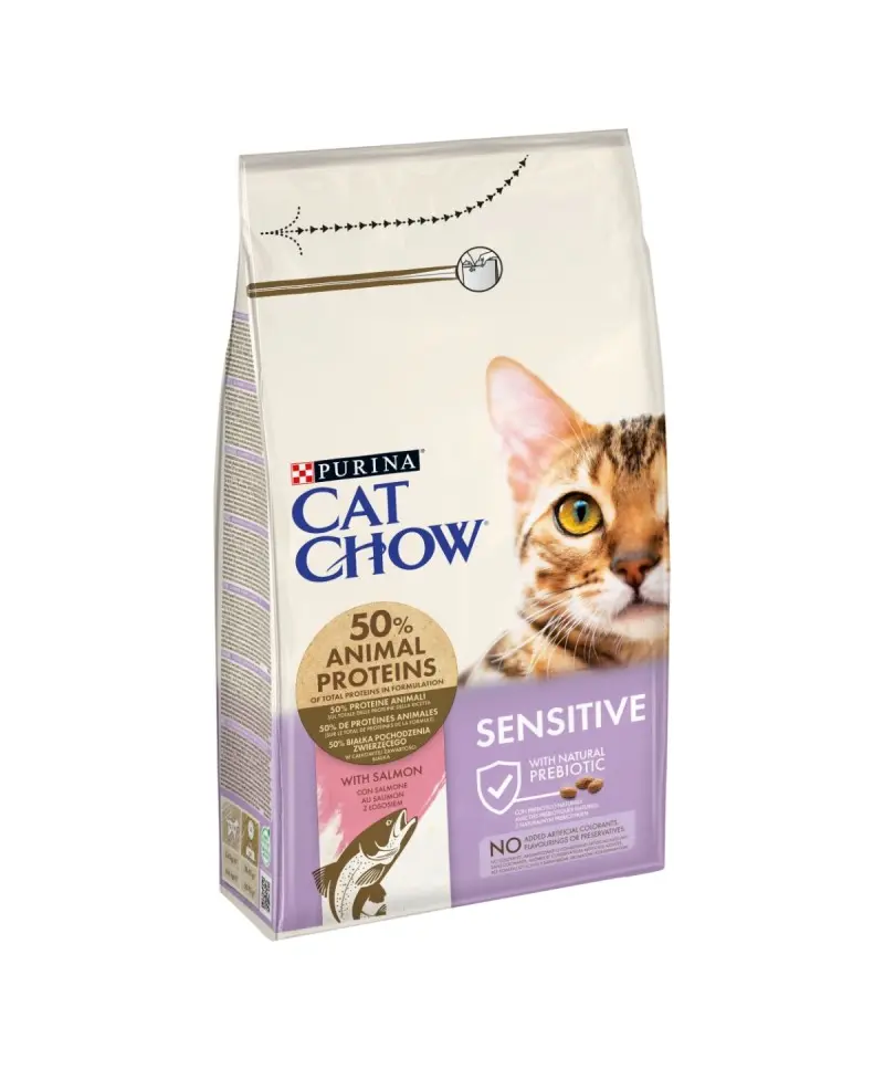 Purina Cat Chow Sensitive, somon, hrana uscata pentru pisici adulte cu sensibilitate digestiva, 1.5 kg