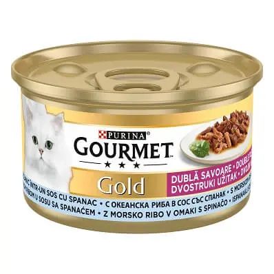 Purina Gourmet Gold, peste oceanic si spanac, hrana umeda pentru pisici, 85 g