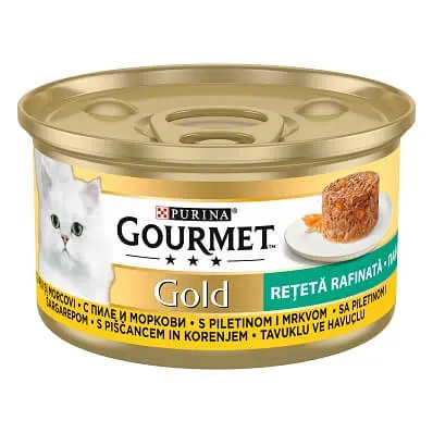 Purina Gourmet Gold, pui si morcovi, hrana umeda pentru pisici, 85 g