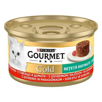Purina Gourmet Gold, vita si rosii, hrana umeda pentru pisici, 85 g
