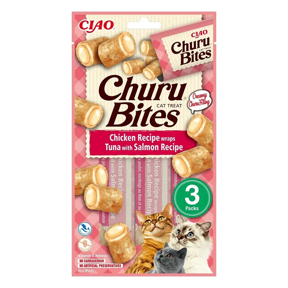 Churu Bites Recompense pentru Pisici cu Pui, Ton si Somon, 3 X 10 gr