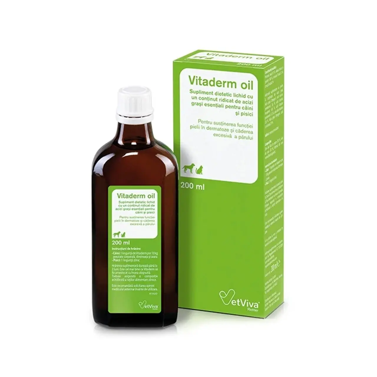 Supliment dietetic pentru caini si pisici, Vitaderm oil, 200 ml, EXPIRA 23.11.2026