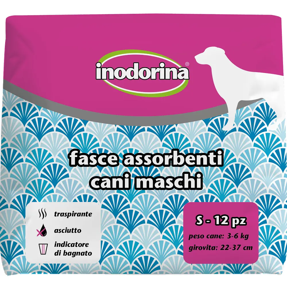 Scutece pentru caini masculi Inodorina S: 12 bucati, talie 22-37 cm
