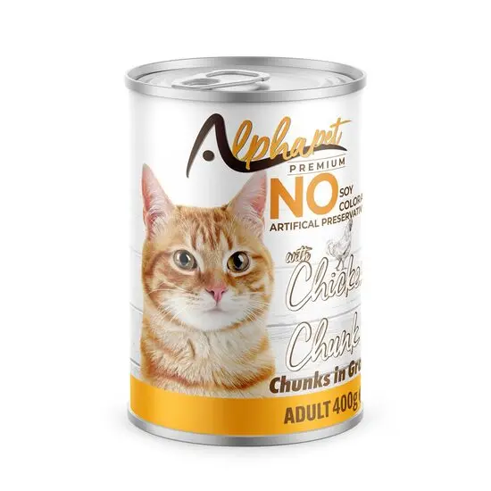 Hrana umeda Premium pentru pisica Alphapet, cu carne de pui, 400 g