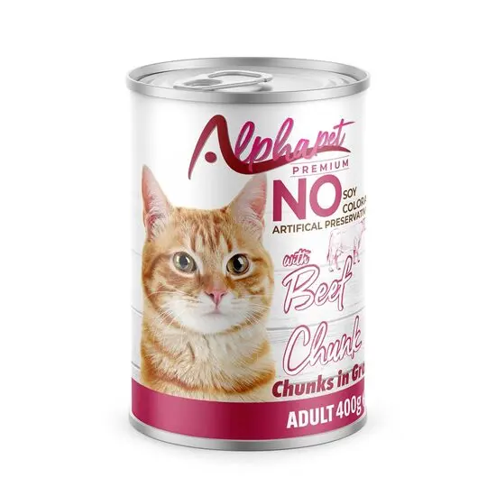 Hrana umeda Premium pentru pisica Alphapet, cu carne de vita, 400 g