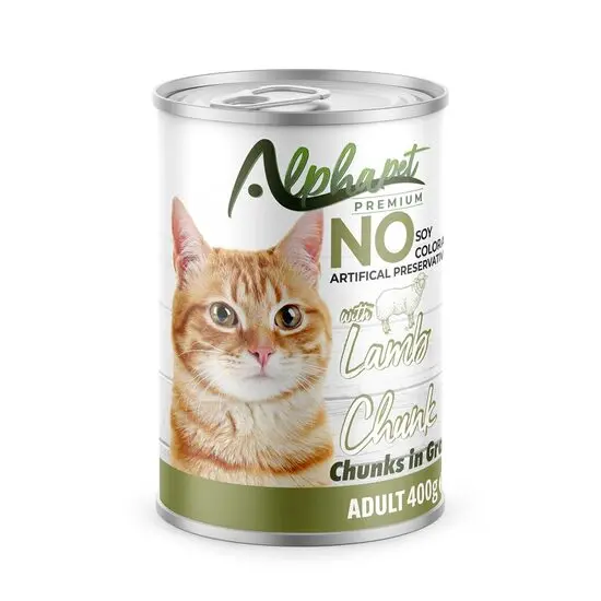 Hrana umeda Premium pentru pisica Alphapet, cu carne de miel, 400 g