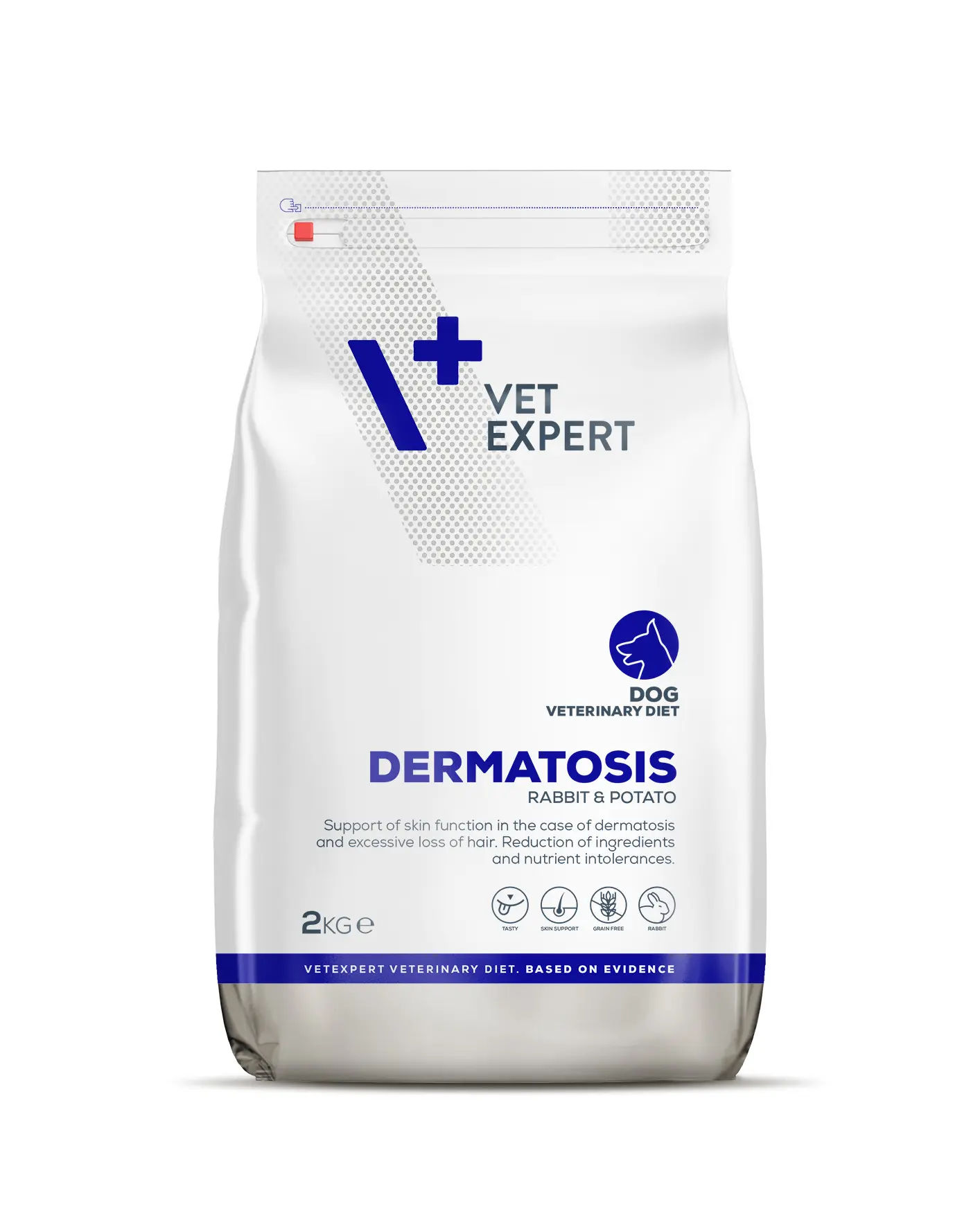 Hrana dietetica pentru caini cu afectiuni dermatologice Vet Expert Dermatosis Dog, carne de iepure si cartofi, 2 kg