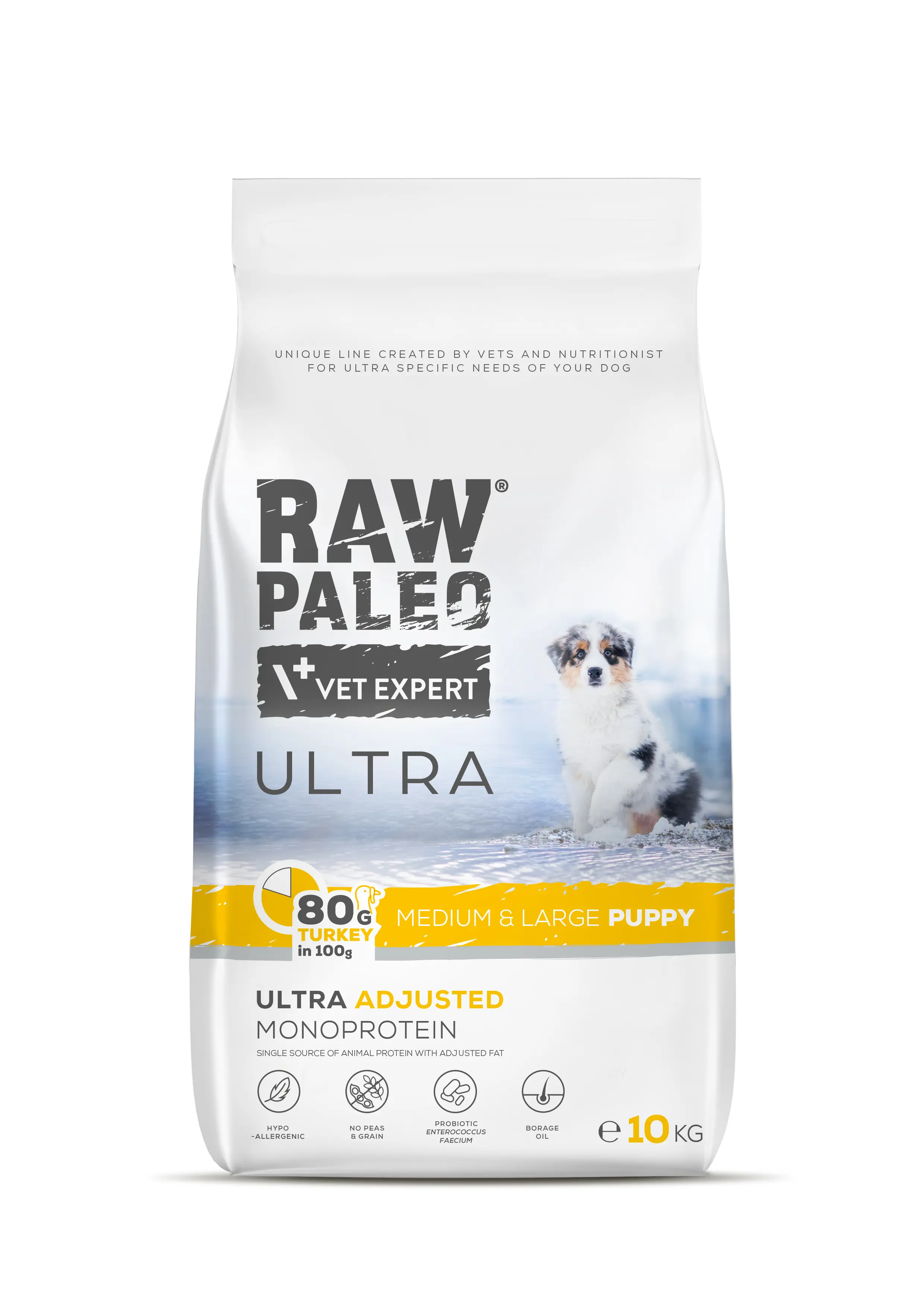 Hrana uscata pentru caini Raw Paleo Ultra Turkey Medium&Large Puppy 10kg