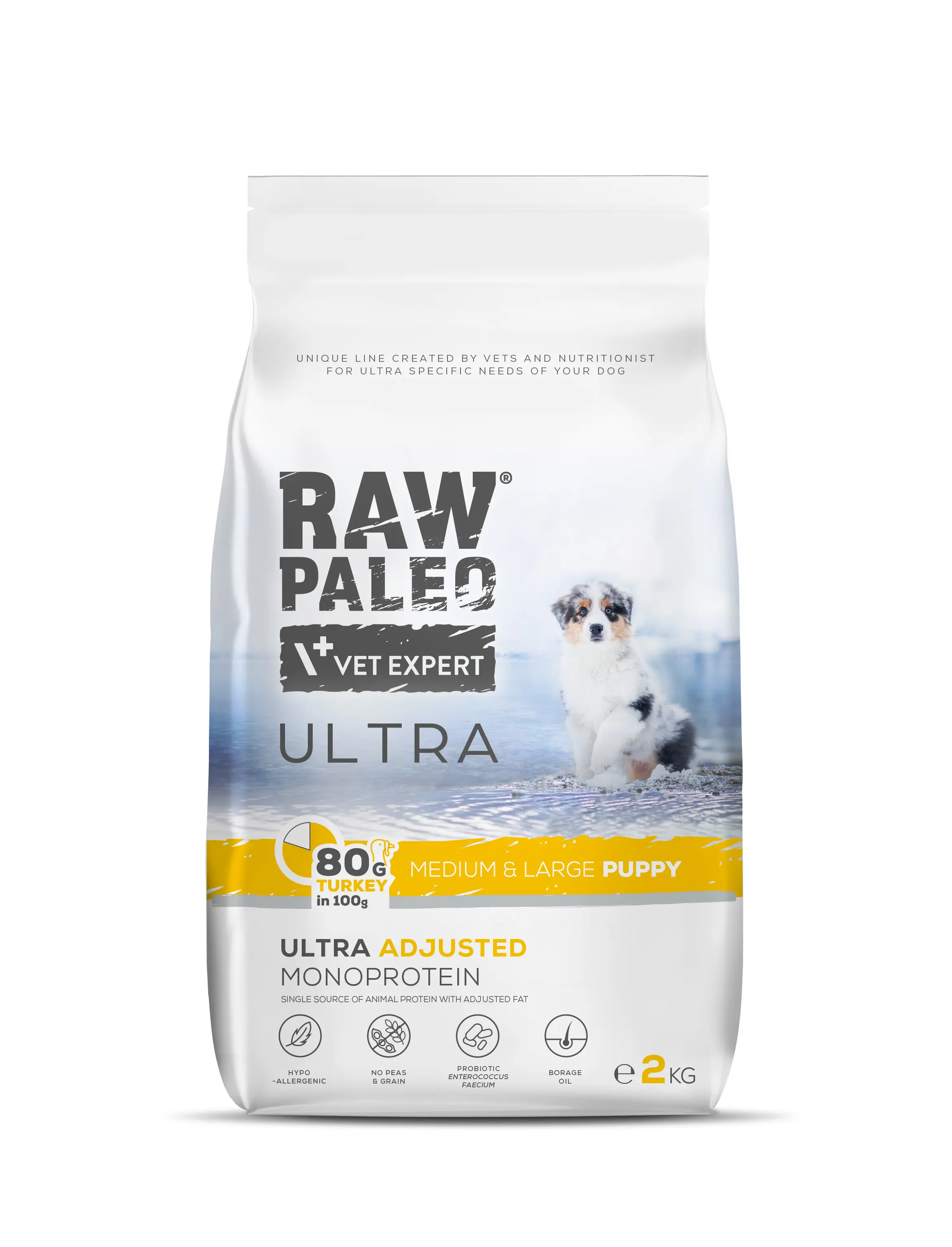 Hrana uscata pentru caini Raw Paleo Ultra Turkey Medium&Large Puppy 2kg, EXPIRA 20.11.2026