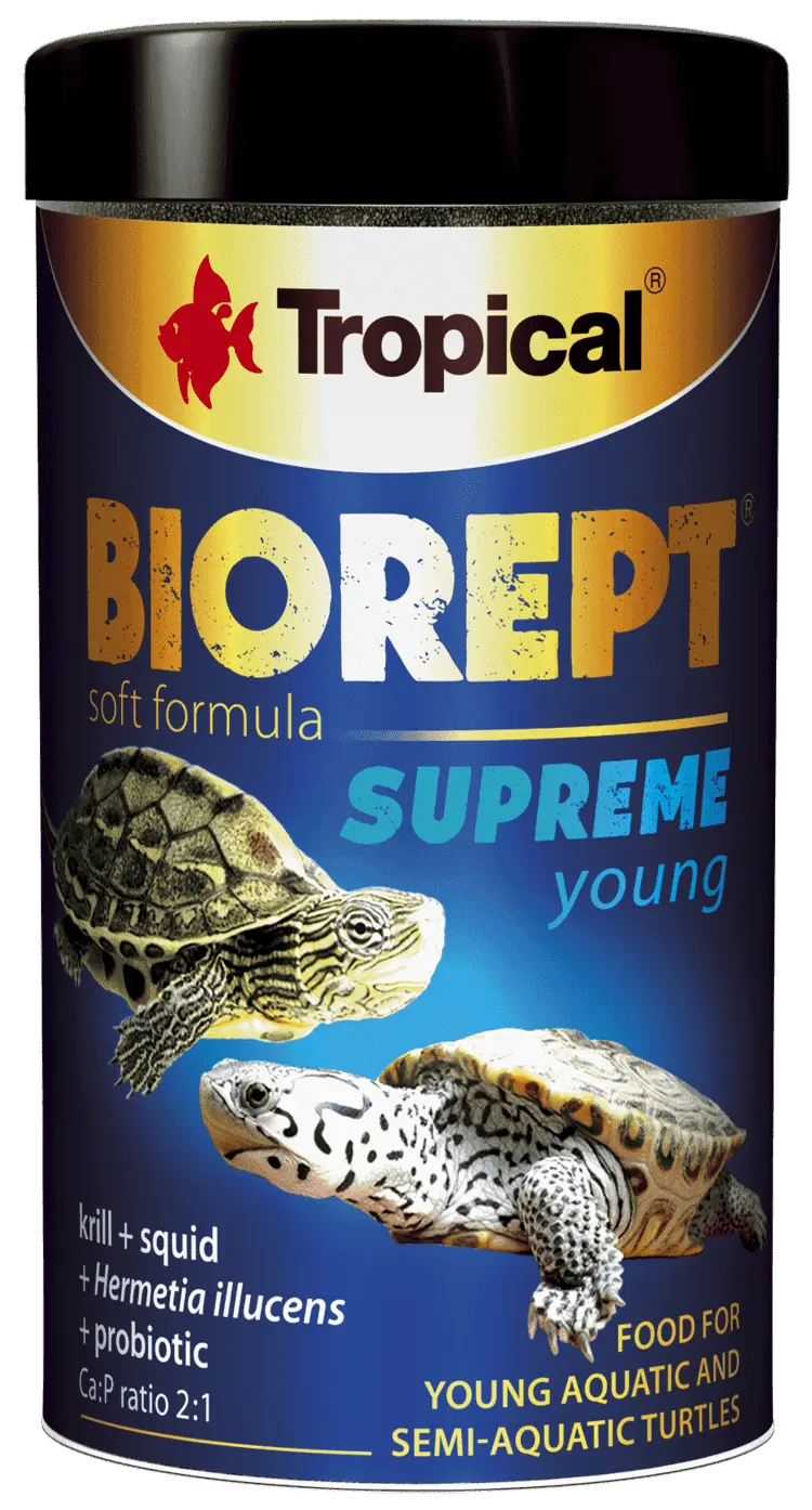 Dieta speciala cu adaos de probiotice pentru testoase acvatice si semiterestre tinere si in crestere Tropical BIOREPT SUPREME YOUNG, 36G